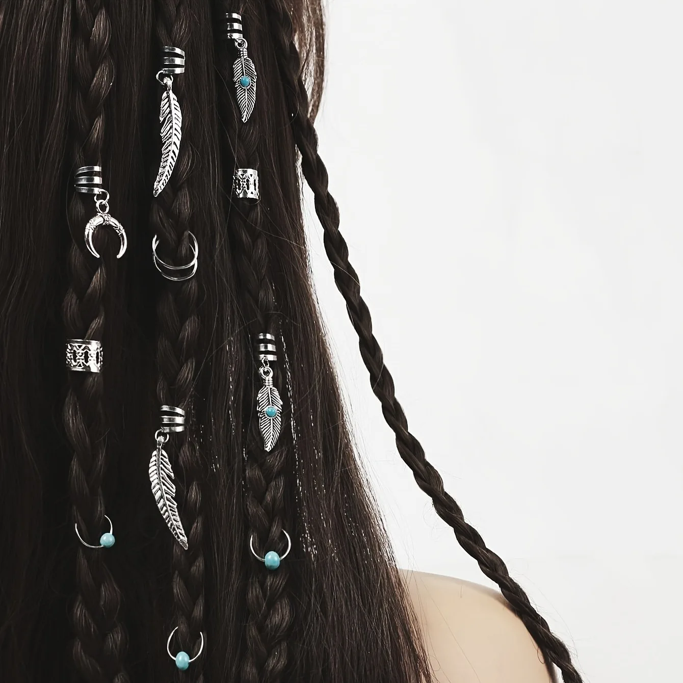 31 Pcs Turquoise Pendant Dreadlock Braid Hair Beads Braids Hair Rings Hippie Style Hair Accessories Loc Hair Jewelry for Braids-2
