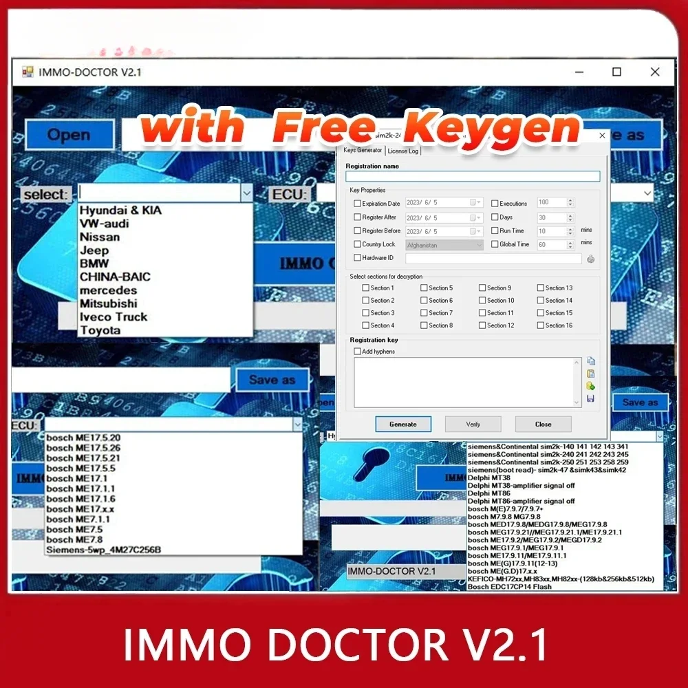2025 IMMO DOCTOR V2.1 With Unlimited KEYGEN MULTI BRAND Immo Off Software ECU Chip Tuning for sim2k MT38 ME 17.9.2 MED17.9.8