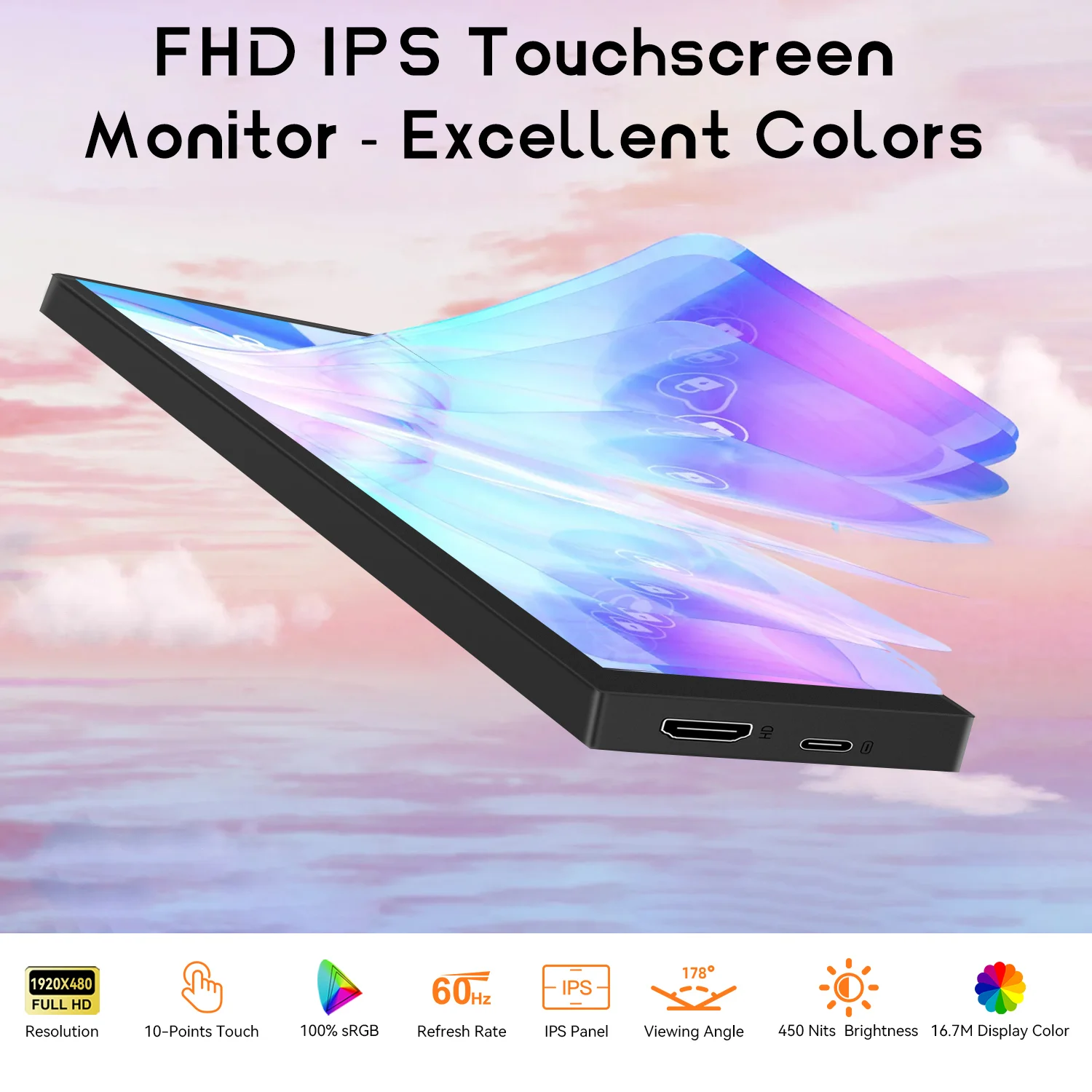 8.8 inch HDMI Touch Long Wide Monitor With Case PC Temperature Display PC Sensor Panel Display Small Extender Monitor-2