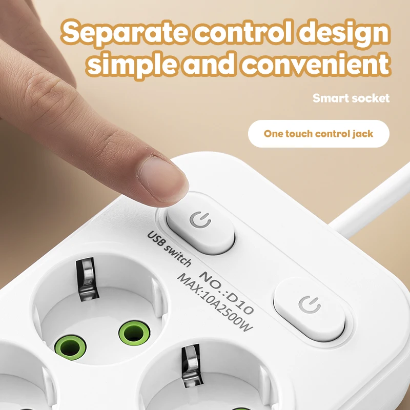 EU Plug AC Outlets Multitap Socket 2M Extension Cord Electrical Power Strip With USB Type C Fast Charging Network Filter Adapter-4