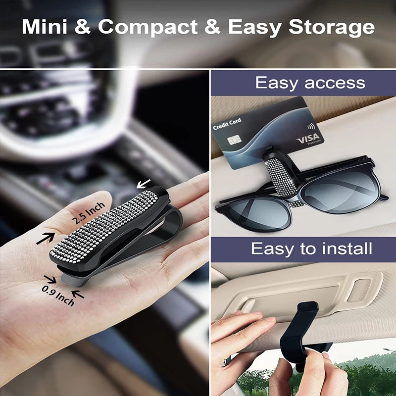 Rhinestone Car Glasses Clip Car Sun Visor Glasses Case Sunglasses Bracket Card Bill Ticket Organizer Holder Auto Accessories-6