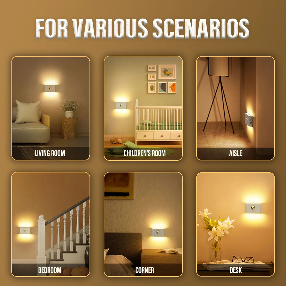 LED Induction Night Light Wireless USB Charging Human Body Induction Wall Light Bedroom Corridor Cabinet Bathroom Night Light-5