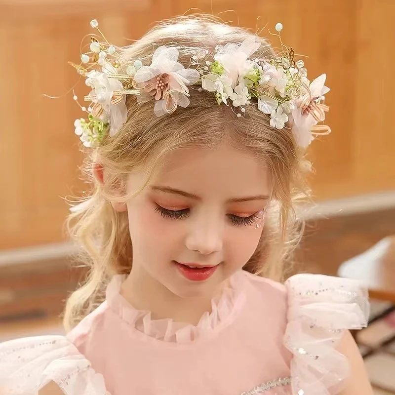 1pc Sweet Girl Pearl Hair Accessory Romantic Flower Wreath Children's Gift Girl Kawaii Jewelry Fashion Headband Hair Accessory-4