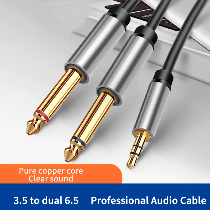 3.5mm to Dual 6.5mm Adapter Jack Audio Cable Double 6.35mm Male 1/4