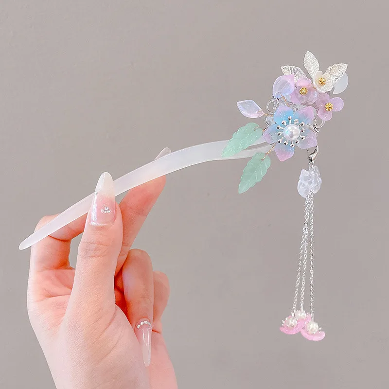 Elegant Chinese Style Hair Accessory Romantic Enameled Flower Tassel Hair Clip Alloy Jewelry Hairpin For Women Fashion Hairpin-6