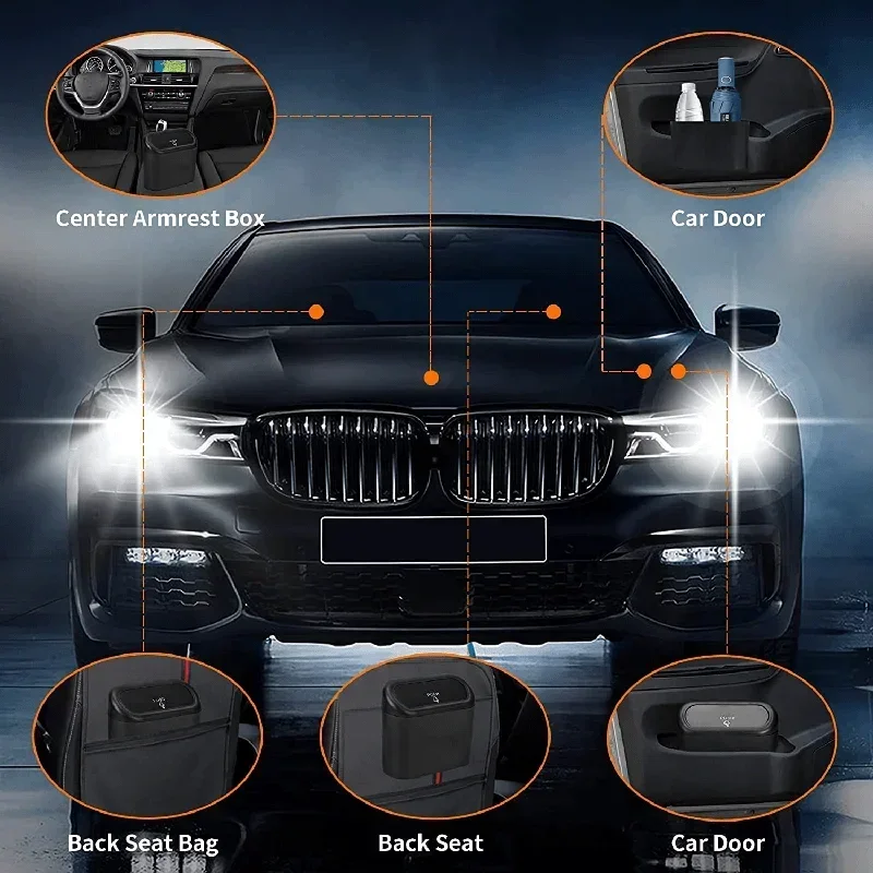 Car Trash Can (with Lid) Contains 60 (300) Garbage Bags, Small Car Trash Can, Leak-proof Mini Car Accessories-4