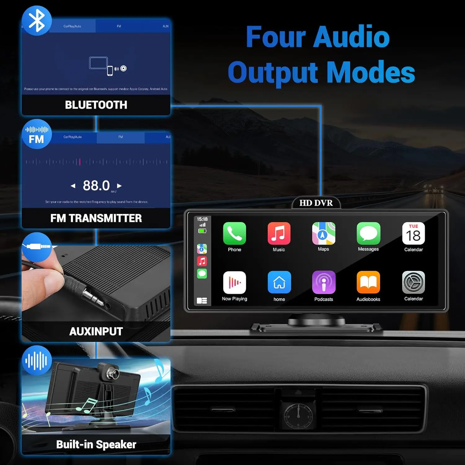 11.26 Inch 4K DVR Wireless CarPlay & Android Auto Dash Cam Bluetooth Audio GPS Navigation Dashboard Dual Lens Video Recorder-4
