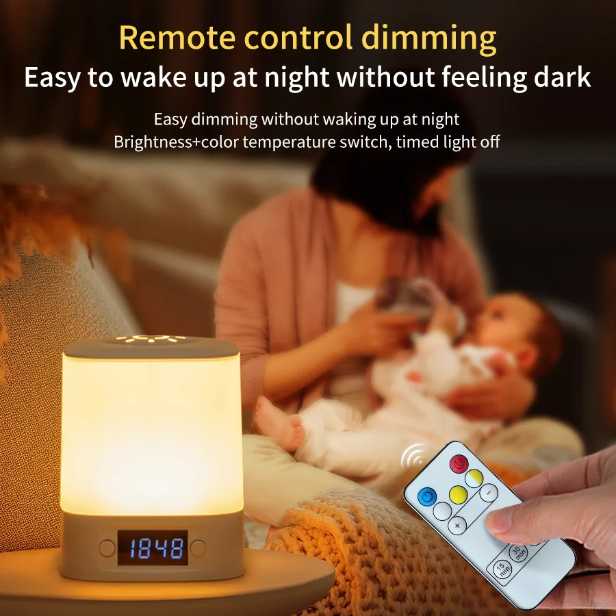 Remote Control Night Lamp Rechargeable Table Lamp Clock Display Soft Sleeping Lamp Touch Switch Bedside Lamp for Bedroom-4