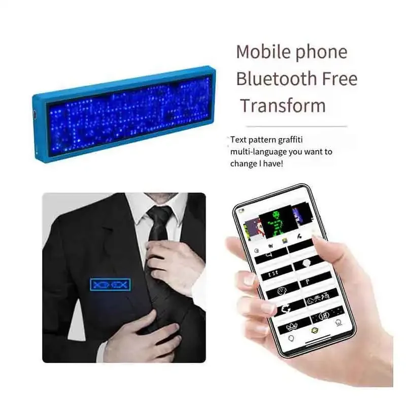 LED Board Bluetooth Mini Display Breastpiece DIY panel Programmable Scrolling Message  Name Tag Module Rechargeable Capable-2