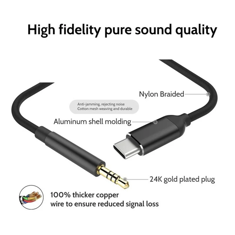 Usb Type C To 3.5mm Aux Audio Cable Headset Speaker Headphone Jack Adapter Car Aux for Samsung S20 Plus Note 20 S21 Ultra Tab S7-4