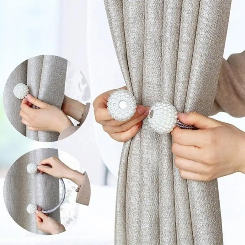 2PCS Pearl Magnetic Curtain Clip Curtain Holders Tie Back Buckle Clips Hanging Ball Buckle Tie Back Curtain Decor Accessories-2