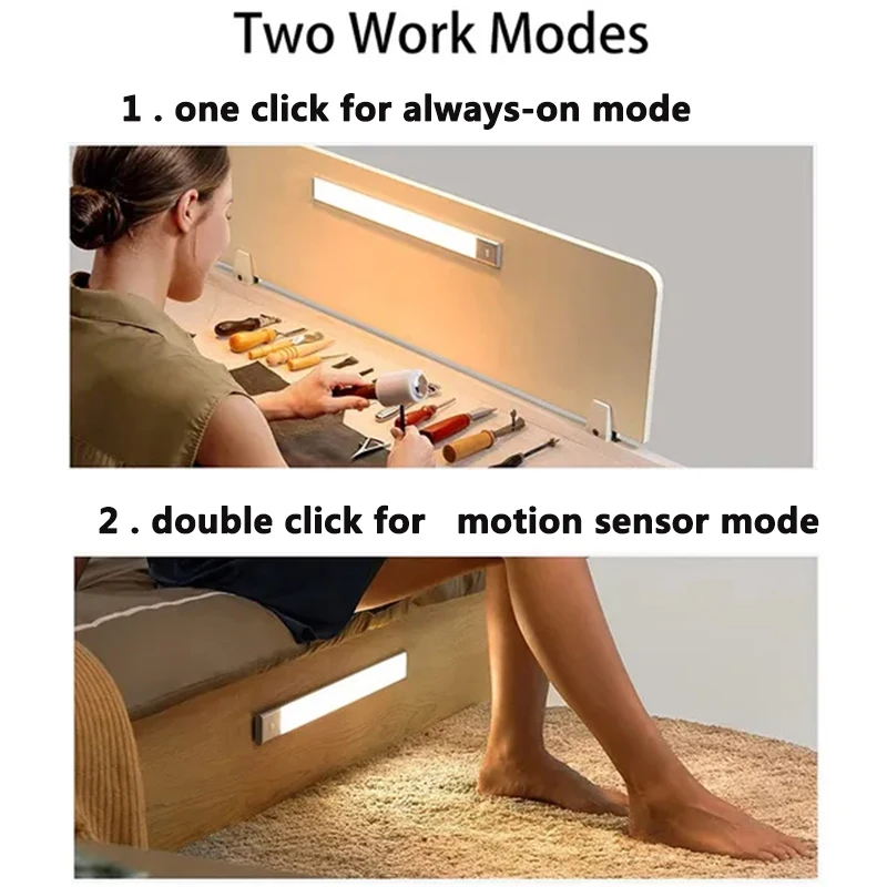 PIR Motion Sensor LED Under Cabinet Lamp Dimmable Rechargeable Night Light Stairs Closet Room Aisle Tube Bar Detector Bulb-5