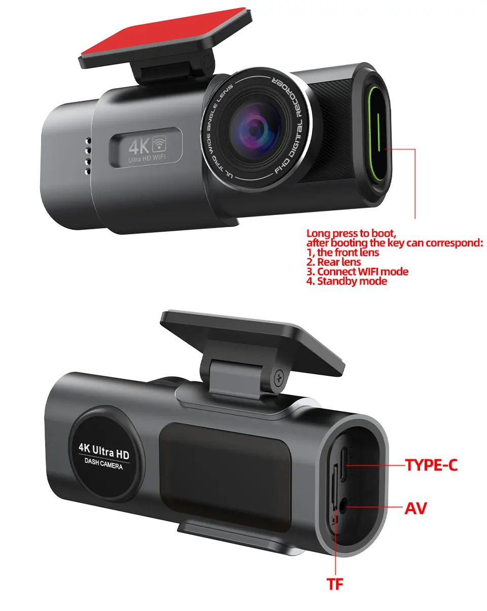 Dash Cam 4K UHD Recording Car Camera DVR Night Vision Video Recorder Built-In Wi-Fi Support Dual Lens GPS 24H Parking-6