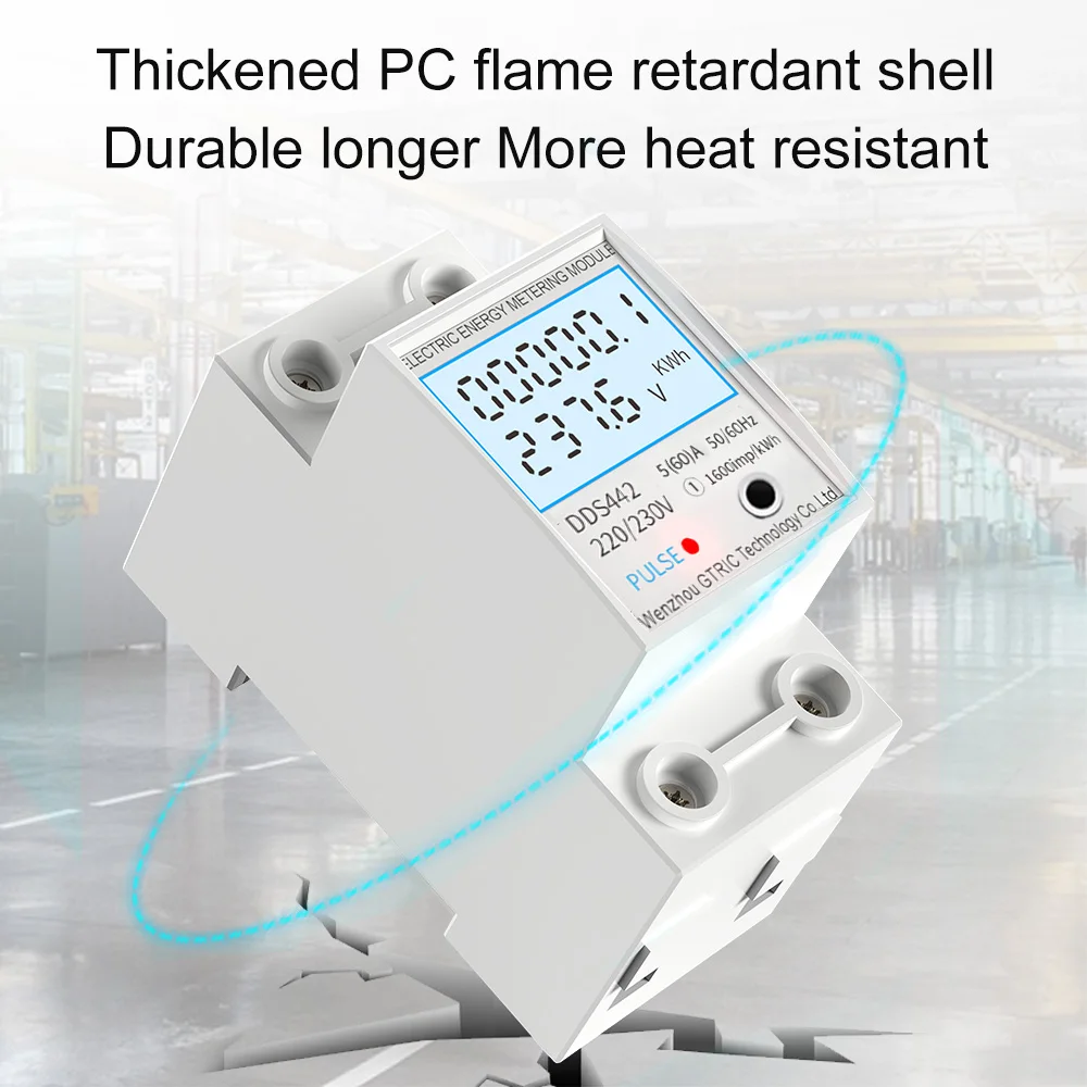 GTRIC Electric Energy Meter 2P Single Phase  LCD Digital Display DIN Rail Mounting 2-wire Electric Meter Wattmeter AC 230V 50Hz-2