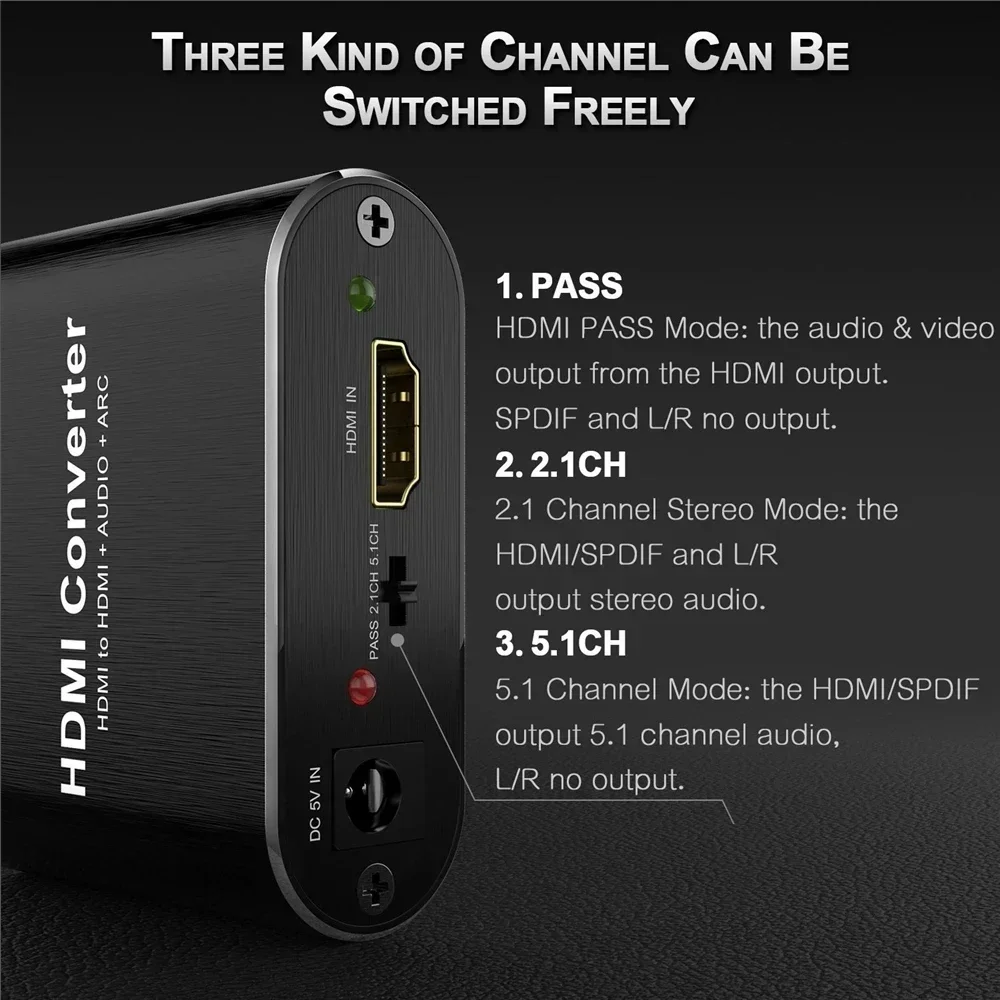 4K HDMI Audio Extractor with ARC Return Switch HDMI to Optical Toslink SPDIF + 3.5mm Audio Converter for PS5 Xbox TV-5
