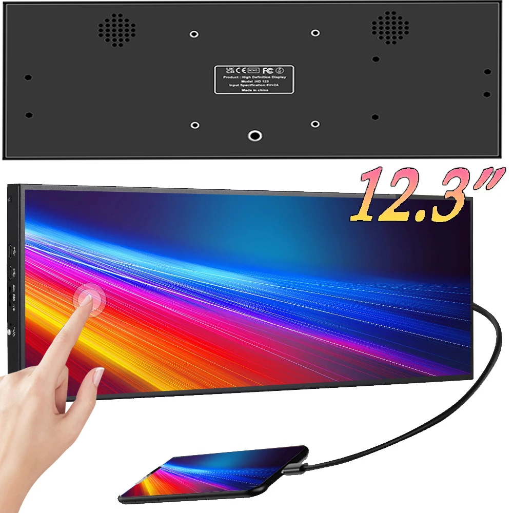 12.3 /14.5 inch TouchScreen Monitor HDMI & Type C 1920x720/2.5K IPS Display  LCD Bar Computer Temp Display Widescreen-2