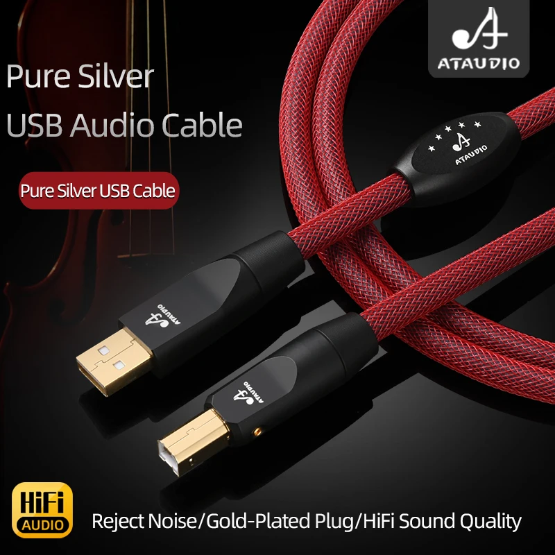 6N Pure Silver HiFi USB Audio Cable Digital Audio Type USB A to B Type C for DAC Computer Sound Card USB Cable-6
