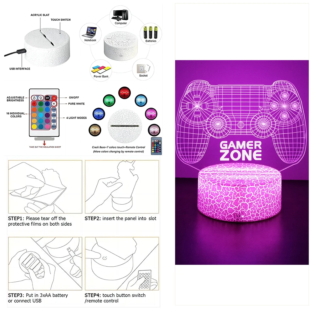 NEON GAMER 3D Lamp LED Night Light Gaming Setup RGB Children's Lamps Gamer Room Decoration Bedroom Table Lamp Personalized Gifts-6