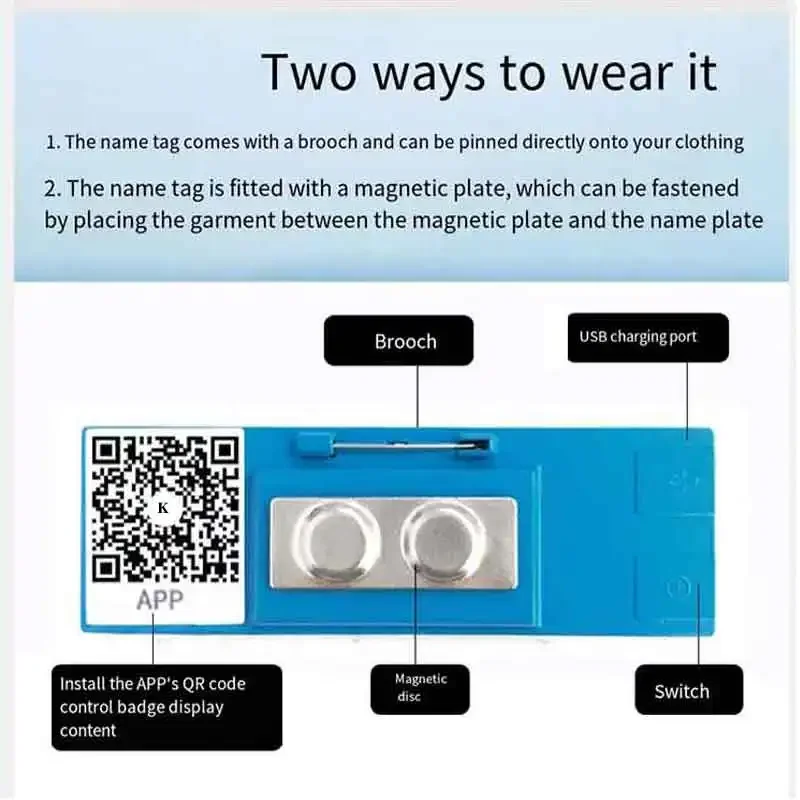 LED Name Tag Badge Module Rechargeable Bluetooth capable LED Mini Display Breastpiece DIY Programmable Scrolling Message-6