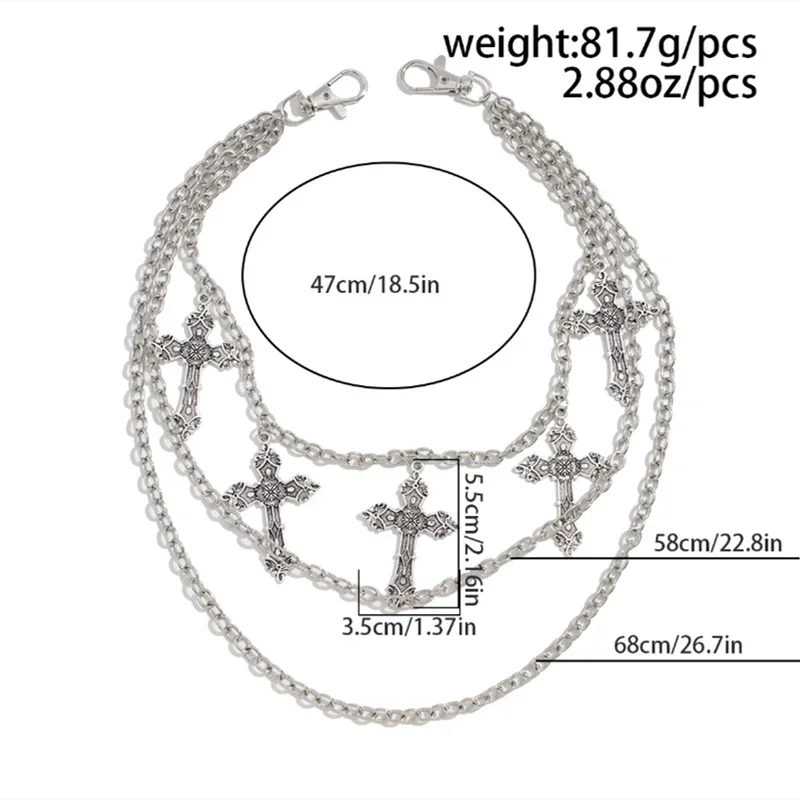 Fashion Punk Metal Pants Chain Hip Hop Waist Chain Cross Pendant Jeans Chain For Men Women Accessories Gifts-6