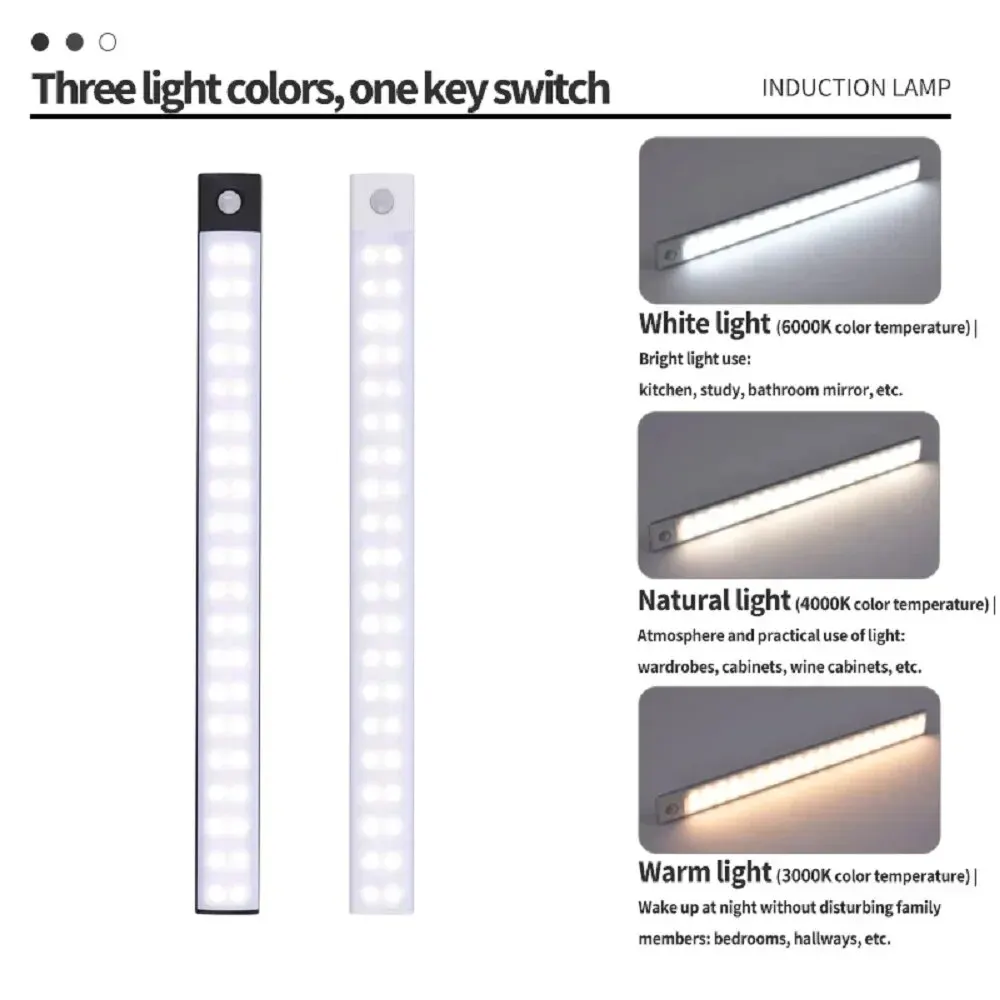 LED Cabinet Light USB Type-C Rechargeable Motion Sensor Led Lamp for Kitchen Wardrobe Cabinet Lighting 20cm/30cm/40cm/50cm/60cm-4