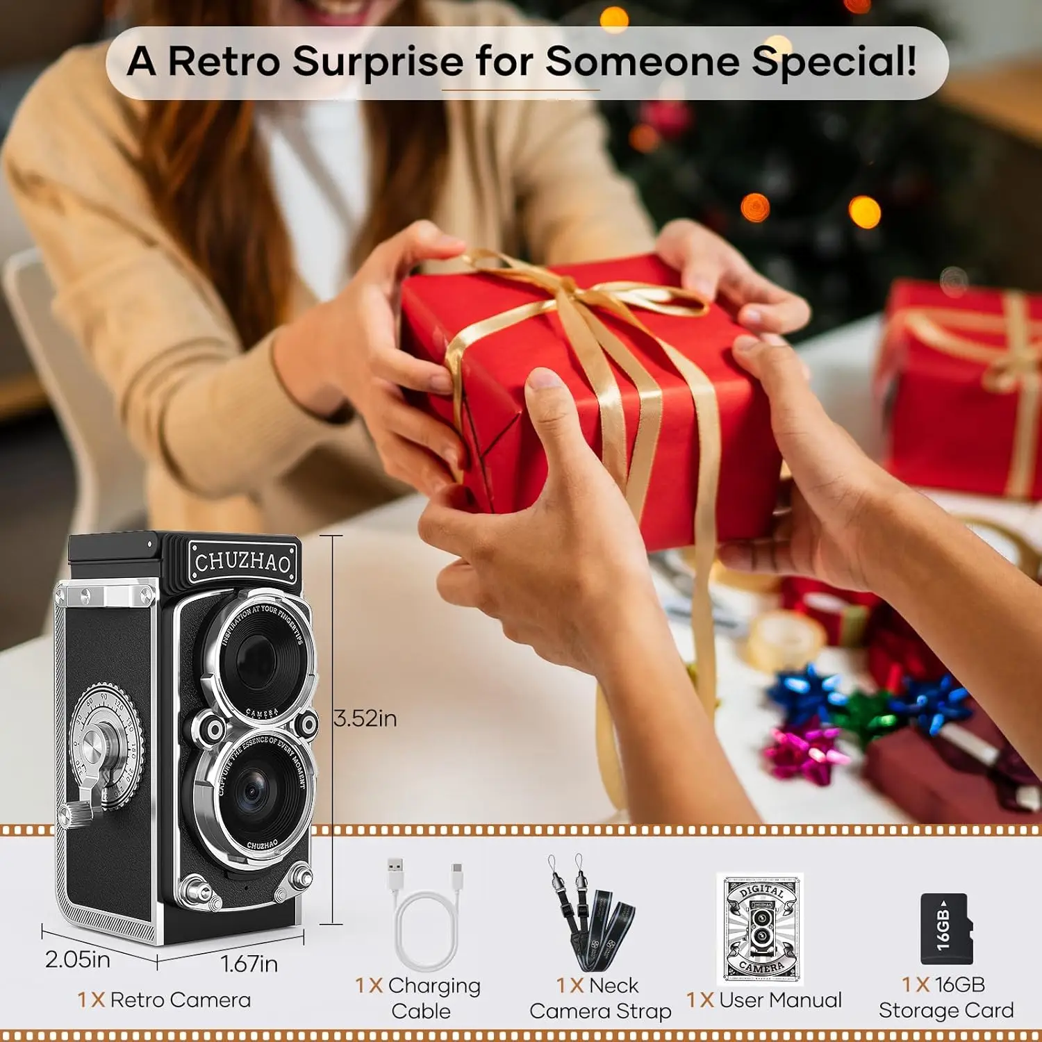 CHUZHAO Mini Retro Digital Camera with 1.54inch Screen 1080p Video 12MP Photos Compact Vintage Portable for Birthday Gift-6