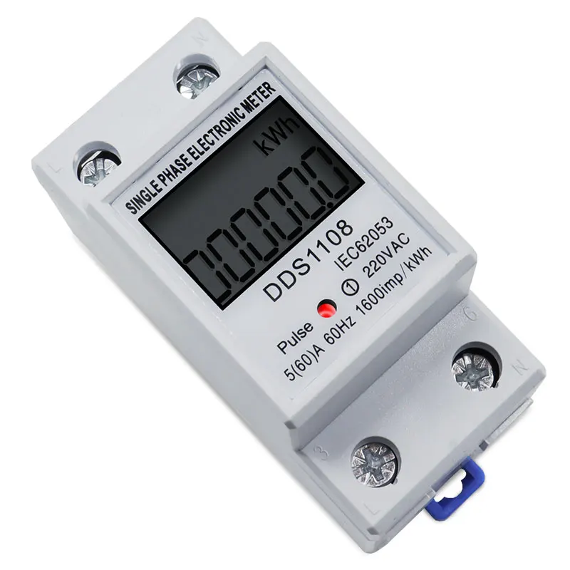 LCD Single Phase Electric Energy Meter KWH AC Digital Watt-Hour Meter 220V 60A 50Hz Electric Din Rail-5