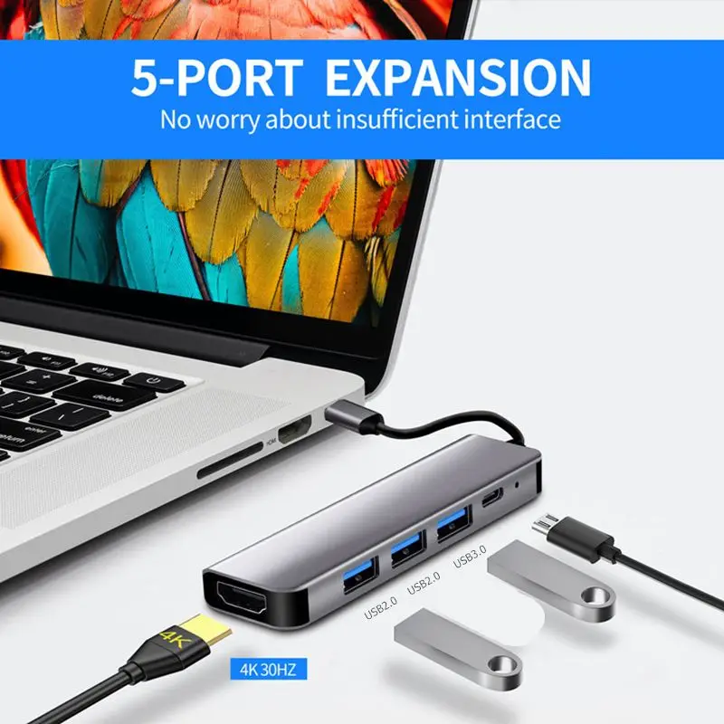 6/5/4/3 Ports USB C Hub to 4K HDMI-Compatible PD fast charge USB 3.0 2.0 HUB 4K 30Hz Charging Docking for MacBook iPad Samsung-5