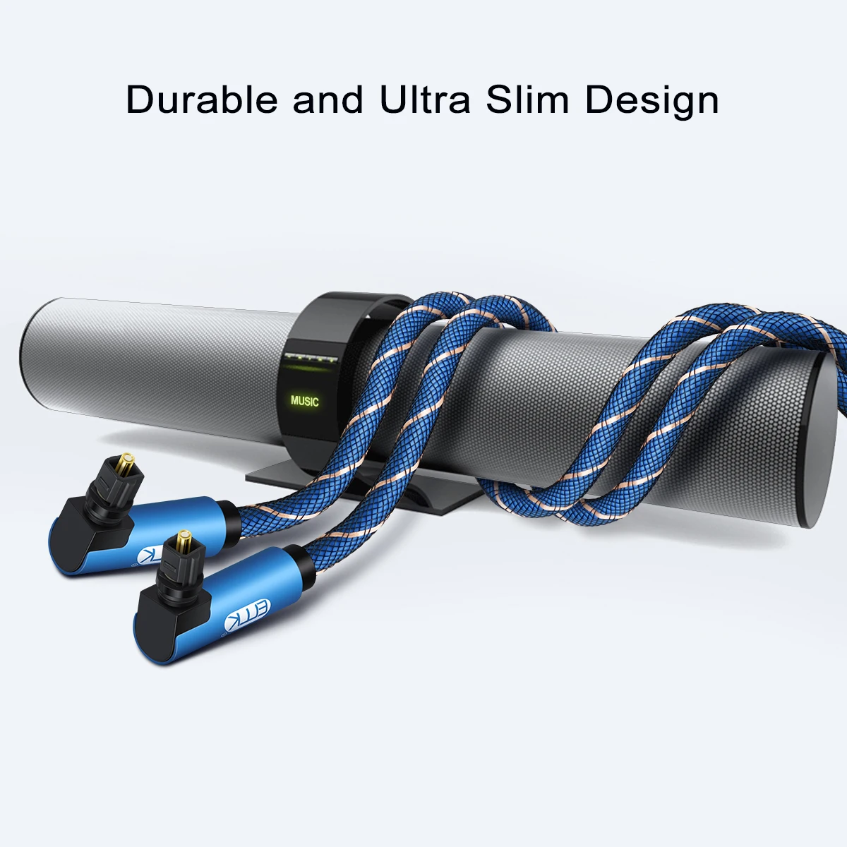 EMK Double 90 Degree Optical Toslink Cable with Nylon Braided Jacket Digital SPDIF Right Angle Optical Audio Cord(Blue)-5