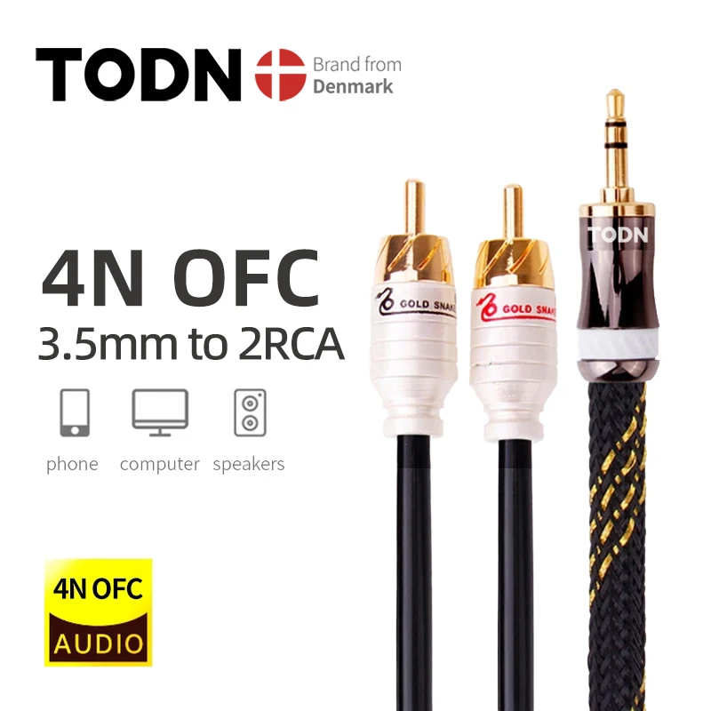 TODN HiFi cable audio RCA cable Audio signal wire plug 3.5mm aux plug convert 2 RCA plug