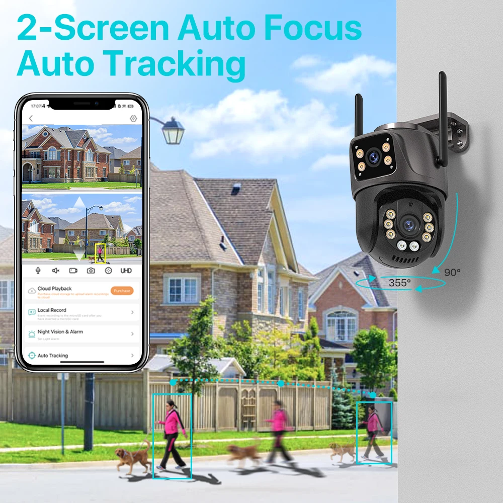 4K 8MP HD Wifi PTZ Camera Outdoor 4MP Dual Lens Dual Screen AI Auto Tracking IP Camera CCTV Audio Video Surveillance P2P iCSee-3