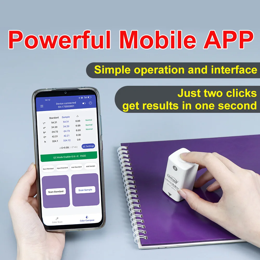 Pocket Colorimeter Digital PantoneC/U/TPG Color Reader Bluetooth CMYK CIE LAB RGB Color Meter Best Price for Ink 45/0 LS170-3