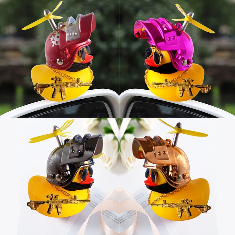Broken Wind Rubber Duck Motor Accessories Yellow Duck with Helmet Auto Car Accessories Duck In The Car Car Interior Decoration-6
