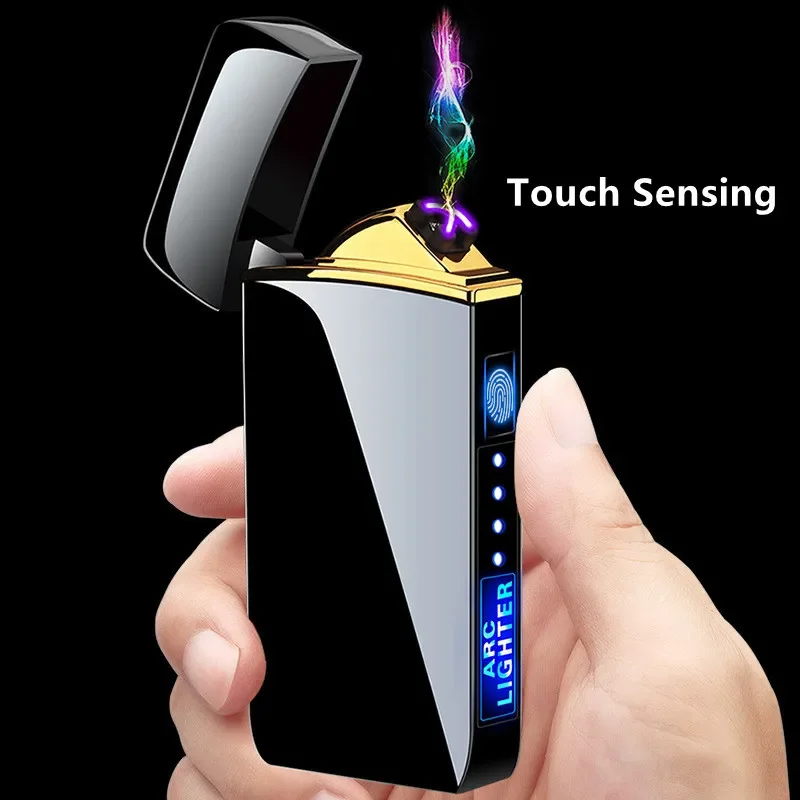 Hot Electric Windproof Metal Lighter Double Arc Flameless Plasma Rechargeable USB Lighter LED Power Display Touch Sensor Lighter-4