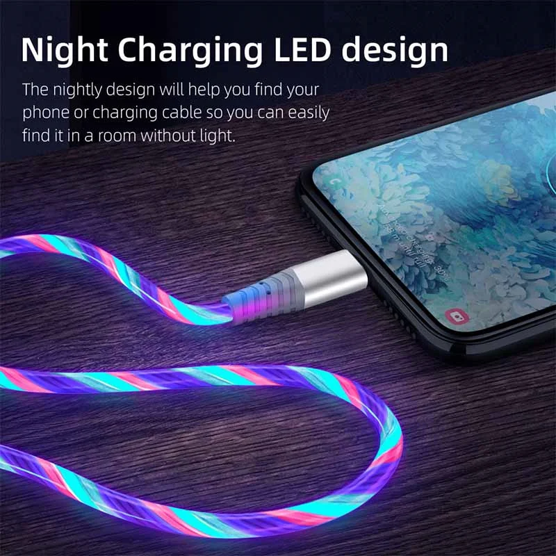Flow Luminous USB Type C Cable 3A Fast Charging Data Cord for Samsung Xiaomi OPPO Huawei IPhone Charger Micro USB Wire LED Cable-4