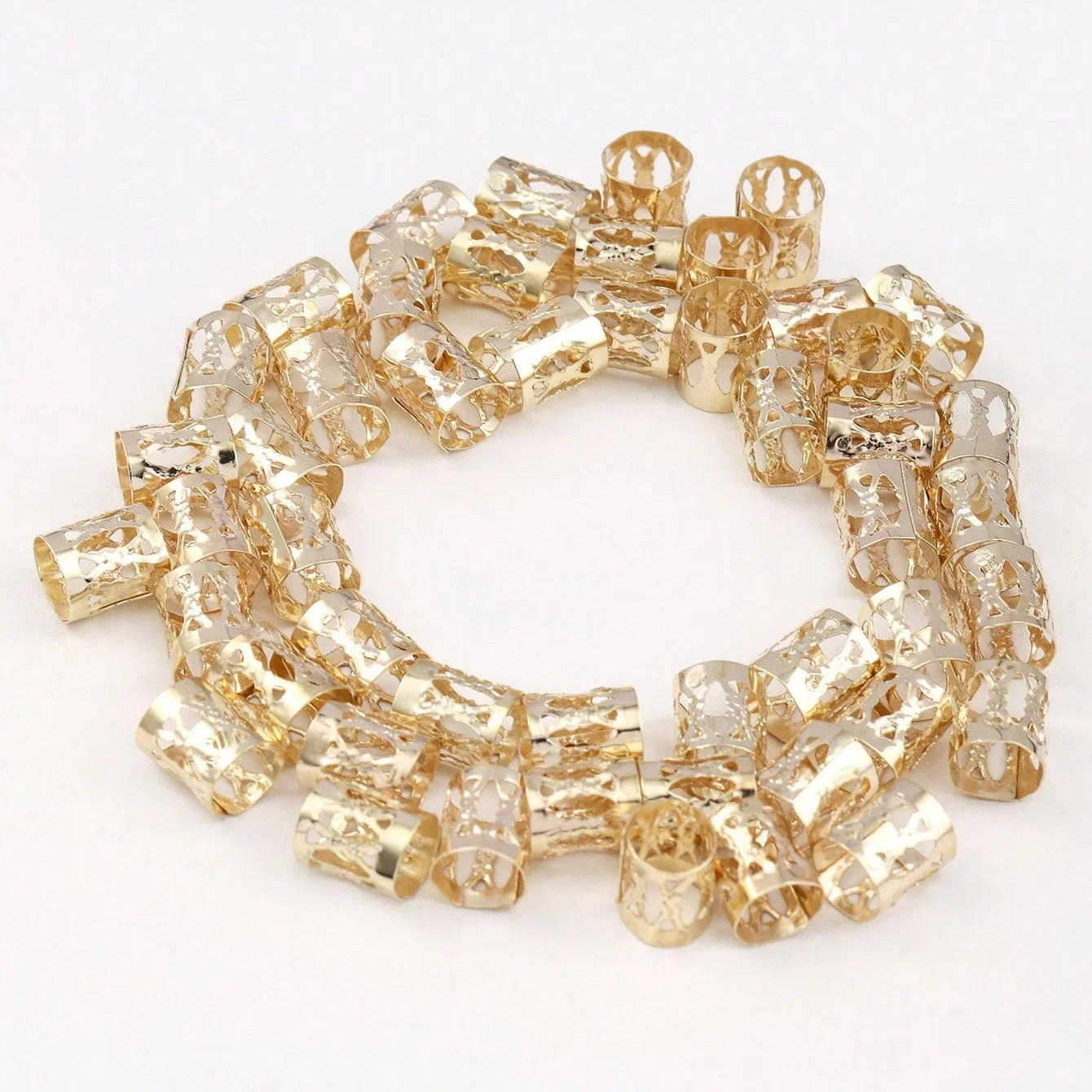 50pcs Metal Hollow Out Hair Ring Accessories,Beads Hair Braid Rings Clips Dread Locks Hair Braiding Metal Cuffs Decoration-4