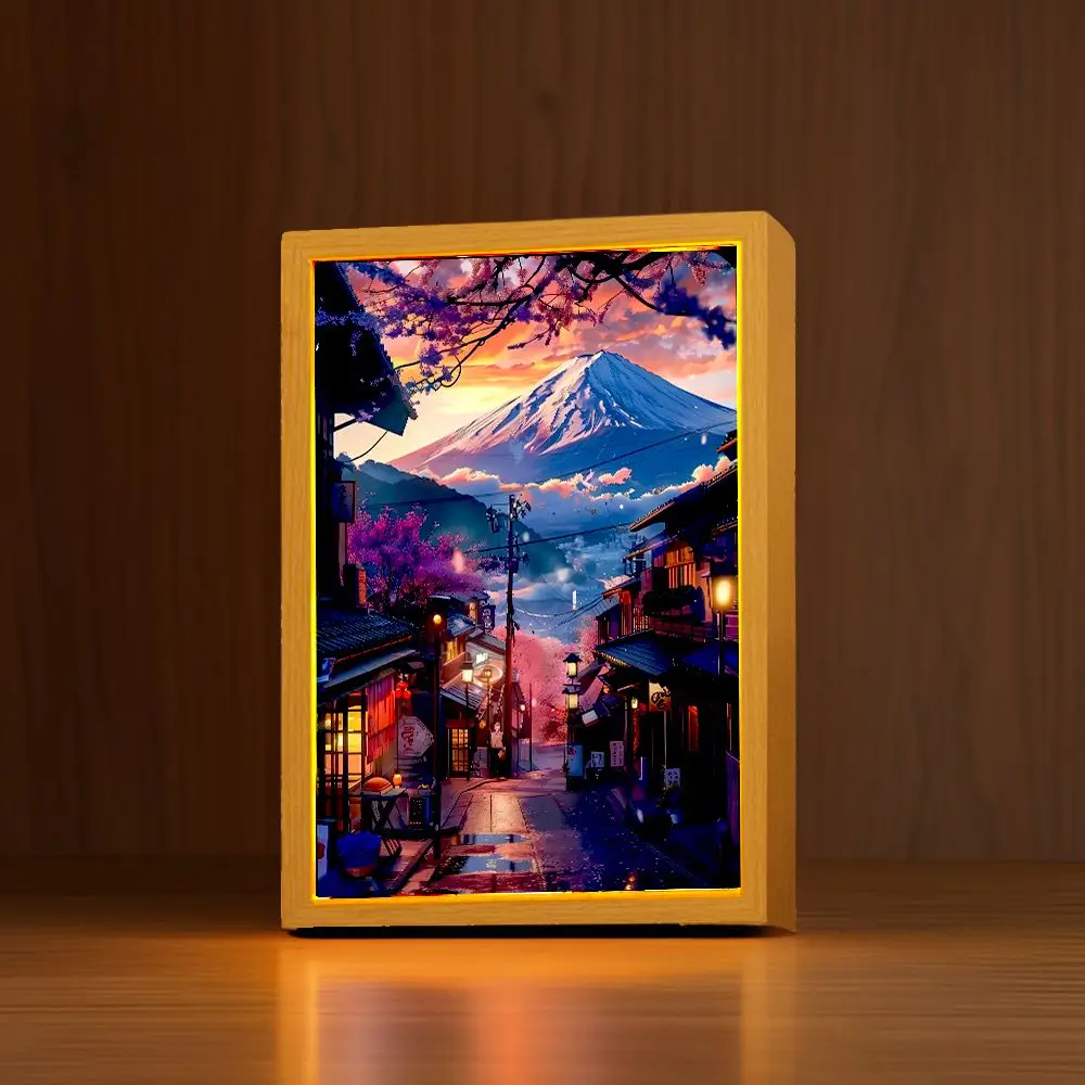 Beautiful City Mount Fuji, Japan Light Painting Photo Frame Led Night Light Wall Lamps Home Decorate Christmas Gifts Moon Lamp-2