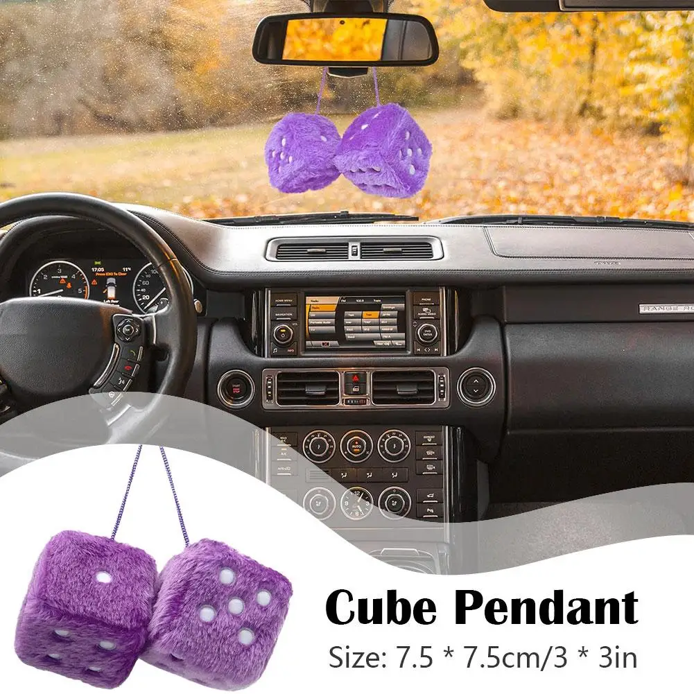 Long Hair Hot Stamping Dot Dice Plush Toy Cube Pendant Car Ornament Sieve Anime Car Decoration Accessories-2