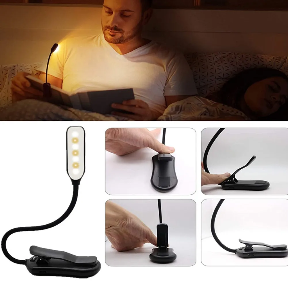 7 LED Book Light USB Rechargeable Reading Light 3-Level Warm Cool White Daylight Portable Flexible Easy Clip Night Reading Lamp-3