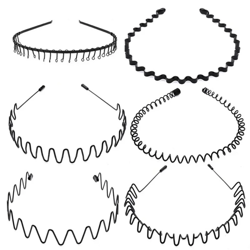 6/1pcs Fashion Metal Hair Band for Men Women Unisex Black Waved Hair Head Hoop Sports Headband Hairband Hair Accessories-3