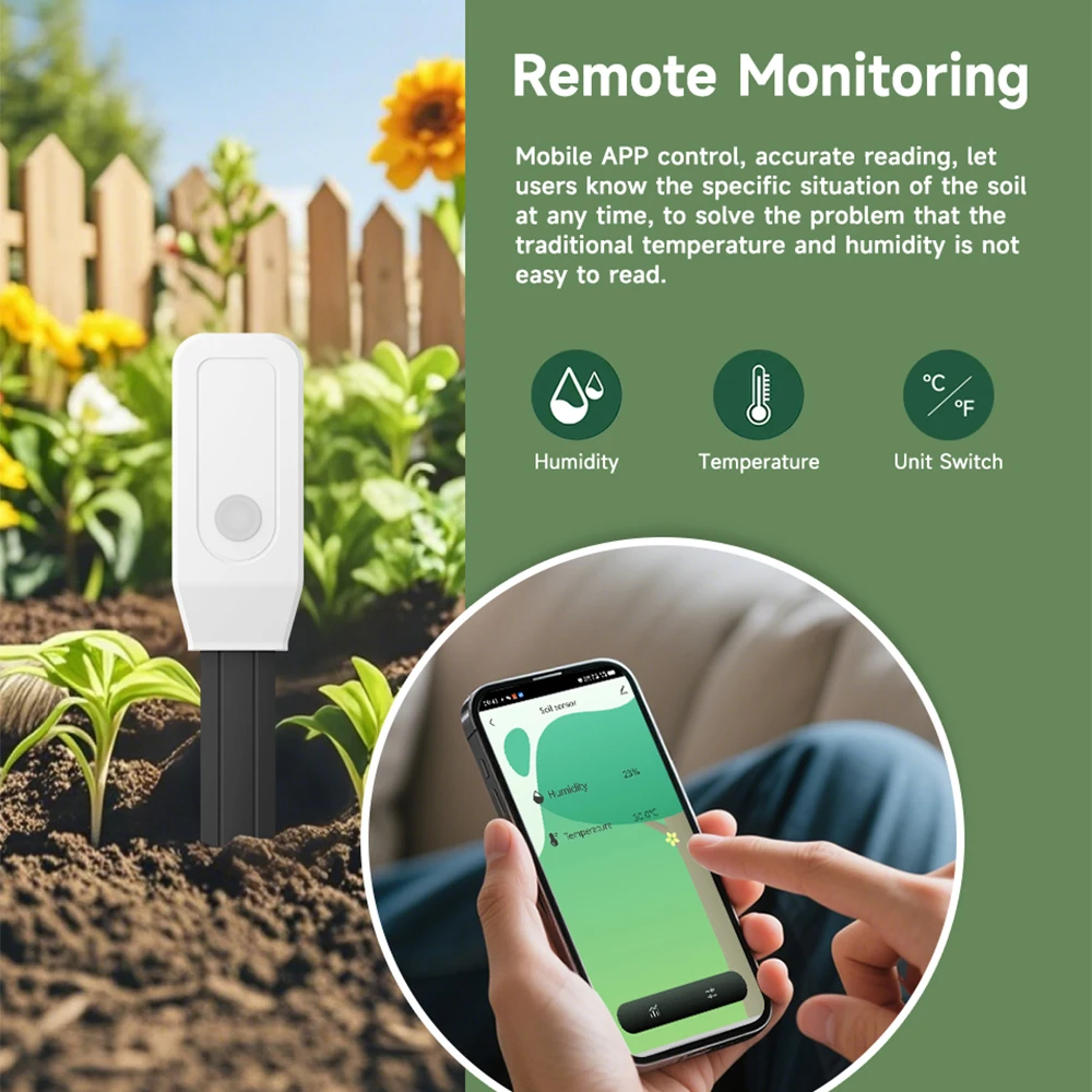 Tuya Wifi Soil Tester Sensor Real Time Test Humidity Temperature Moisture Sensor Remote Monitoring for Flower Potting Planting-3
