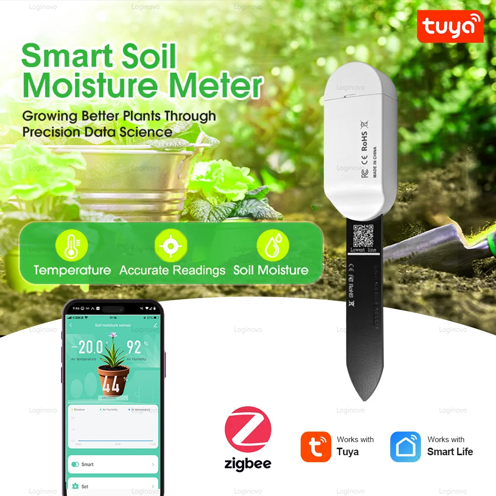 Zigbee Soil Tester Moisture Sensor Meter Tuya Temperature Humidity Moisture Detector Smart Home Automation Irrigation For Plant