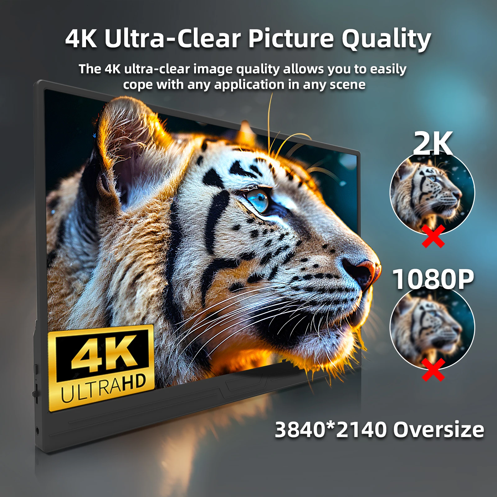 ZSUS 3840*2160 13-inch 4K Portable Monitor 60HZ For Laptop XBox PS4 / 5 Switch TV Box Cell Phone PC Extension Mobile-3