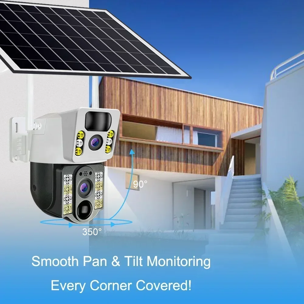 4K 4MP 4G Dual Lens PTZ Solar Camera Free 512G Memory Card Outdoor CCTV Dual Screen AI Human Tracking Secuity WIFI Camera V380-3