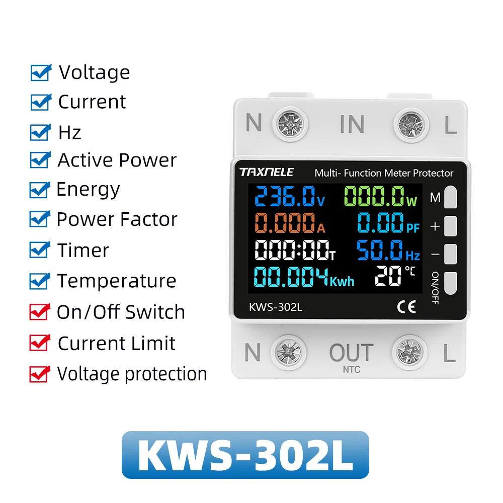 TUYA WiFi Smart Power Meter Over Under Voltage Protection Relay Switch Circuit Breaker Energy kWh Temperature Meter Smart Life-3