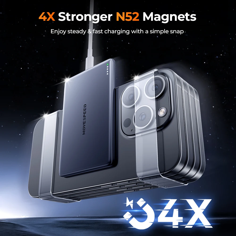 MOVESPEED 5000mAh Magnetic Power Bank Slim Wireless Powerbank Portable External Battery for Magsafe for iPhone 16 15 Samsung S24-3