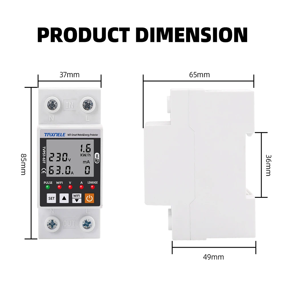 63A TUYA  WiFi Smart Earth Leakage Over Under Voltage Protector Relay Device Switch Breaker Energy Power kWh Meter Smart Life-4