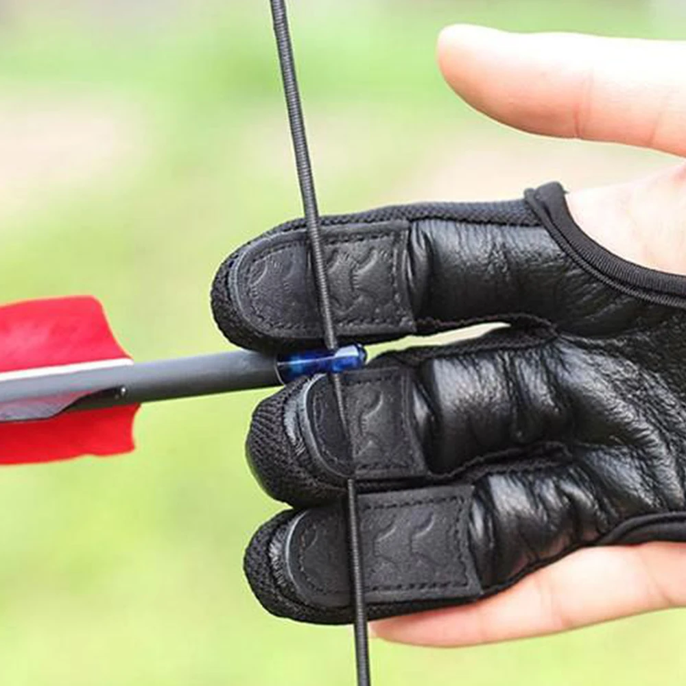 Professional Archery Three-finger Sheepskin Gloves Non-slip Wear-resistant Comfortable Breathable Archery Protective Gear-4