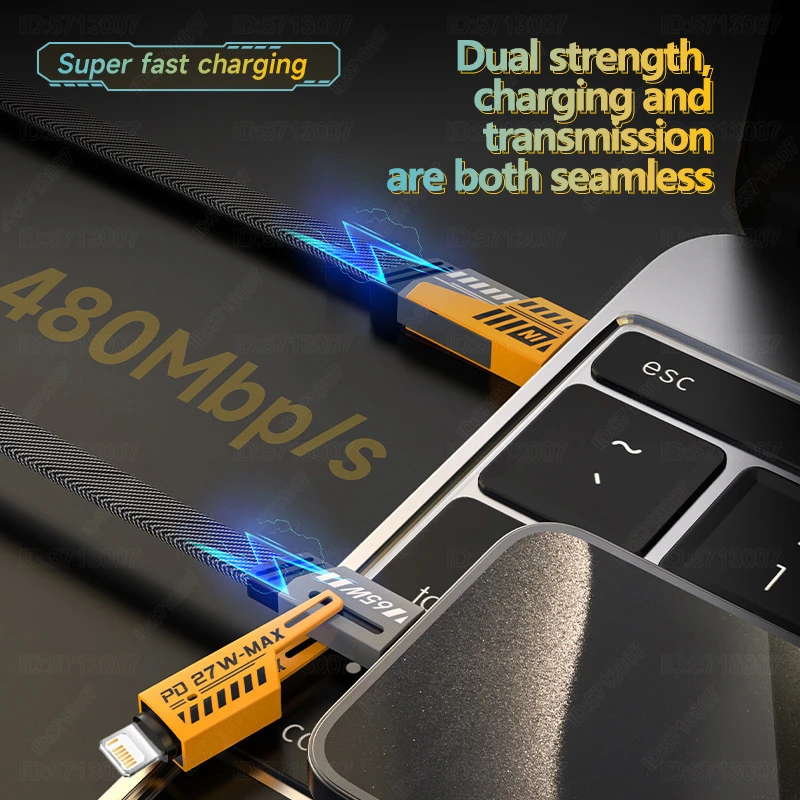 4in1 Type C to Type C 65W Mecha Style Fast Charging Cable for iPhone Samsung Xiaomi Redmi POCO OnePlus USB A to USB C Data Cord-5