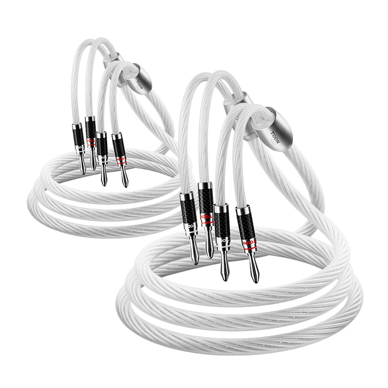 TODN 1 Pair HIFI Silver-plated Speaker Cable High-end 7N OCC Speaker Wire For Hi-fi Systems Y Plug Banana plug Speaker Cable-6